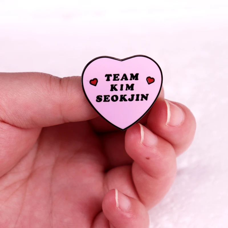 Team Kim Seokjin Enamel Pin Pink Heart Brooch Fans Gift Jewelry Accessorize Your Jacket Bag view 4