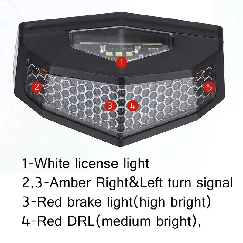 Enquêter arrière universel RL pour moto, feux arrière LED, feu stop, clignotant, planificateur de plaque, 12V, 5 en 1, nouveau