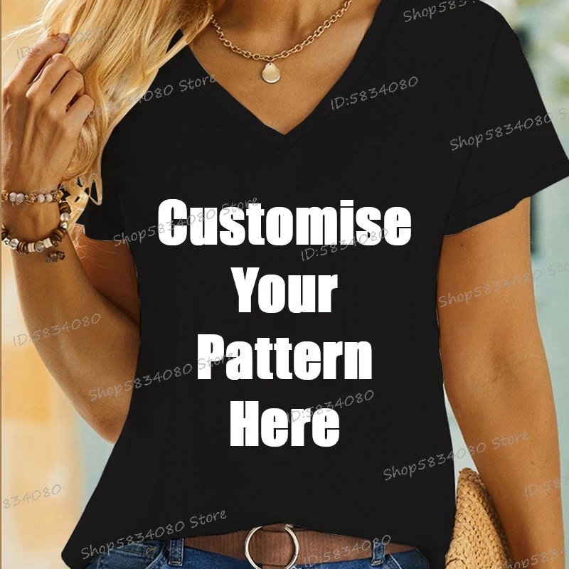 Customised Men Women V-neck T-shirts Customize Pattern Logo Fashion Casual Tops DIY Name Logo Adult Soft Tee Shirt All Sizes