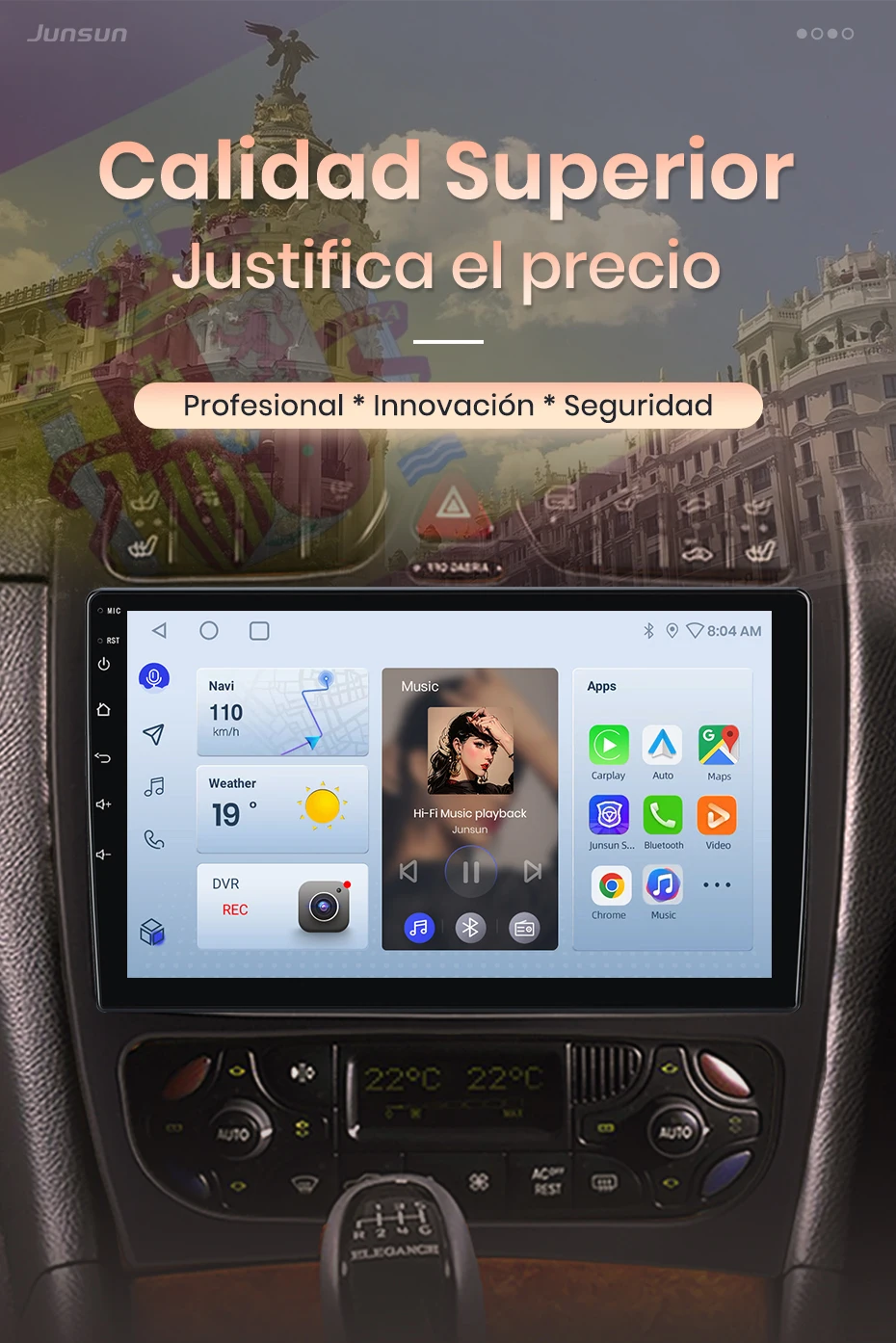 Junsun Kabelloses CarPlay Android Auto Autoradio für Benz C-Klasse CLK W209 A209 2000-2005 Intelligente Fahrzeugsysteme FM Spanisch Lokal – Detail 4