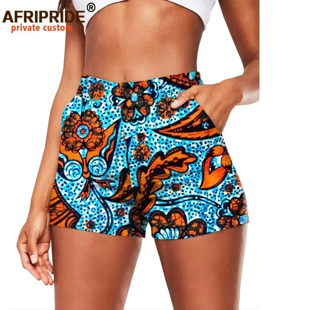 Pantalones cortos con estampado africano, moda de verano, pantalones cortos informales sexys de algodón de talla grande, ajustados, de cintura alta, Ankara Dashiki AFRIPRIDE A2021002