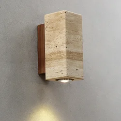 Japanese Wabi Sabi Yellow Travertine Wall Lamp LED Marble Wall Lights for Bedroom Living Room Stair Corridor Retro Decor Sconce