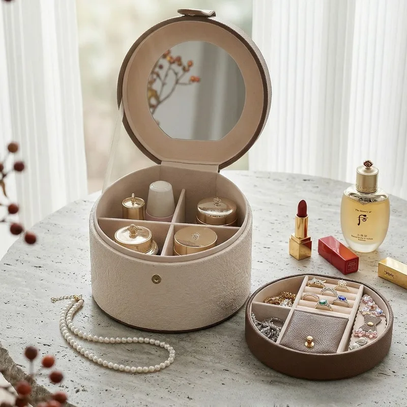 Cylindrical Leather Storage Box Portable Storage Boxes