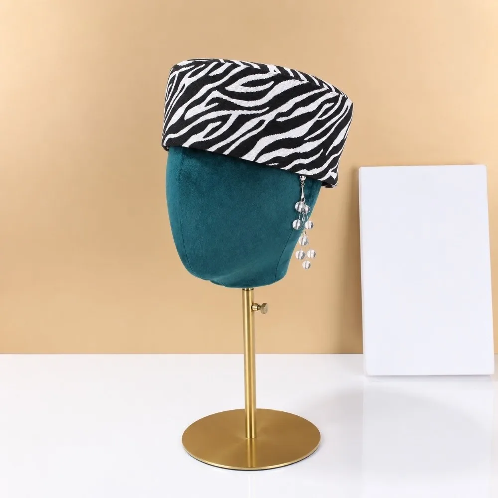 Vintage Beret Hat Zebra Print Beret Hat Soft Structure Round Top Women Pillbox Hat Warm Air Hostess Hat French Hepburn Style Hat
