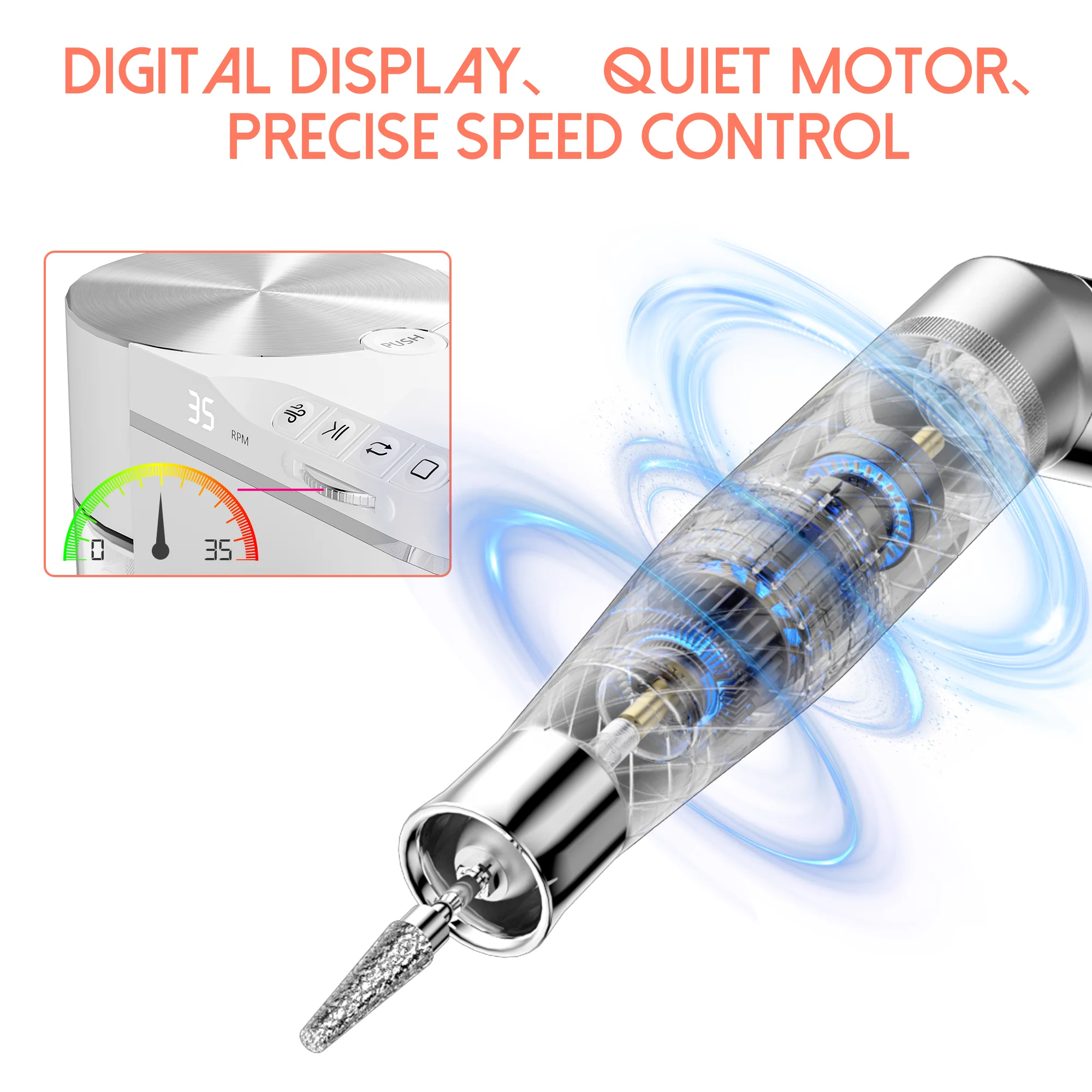 2-in-1 ใหม่ Professional 35000RPM Brushless Turbine NAIL EXTRACTOR เครื่องบดสําหรับ Home & Salon