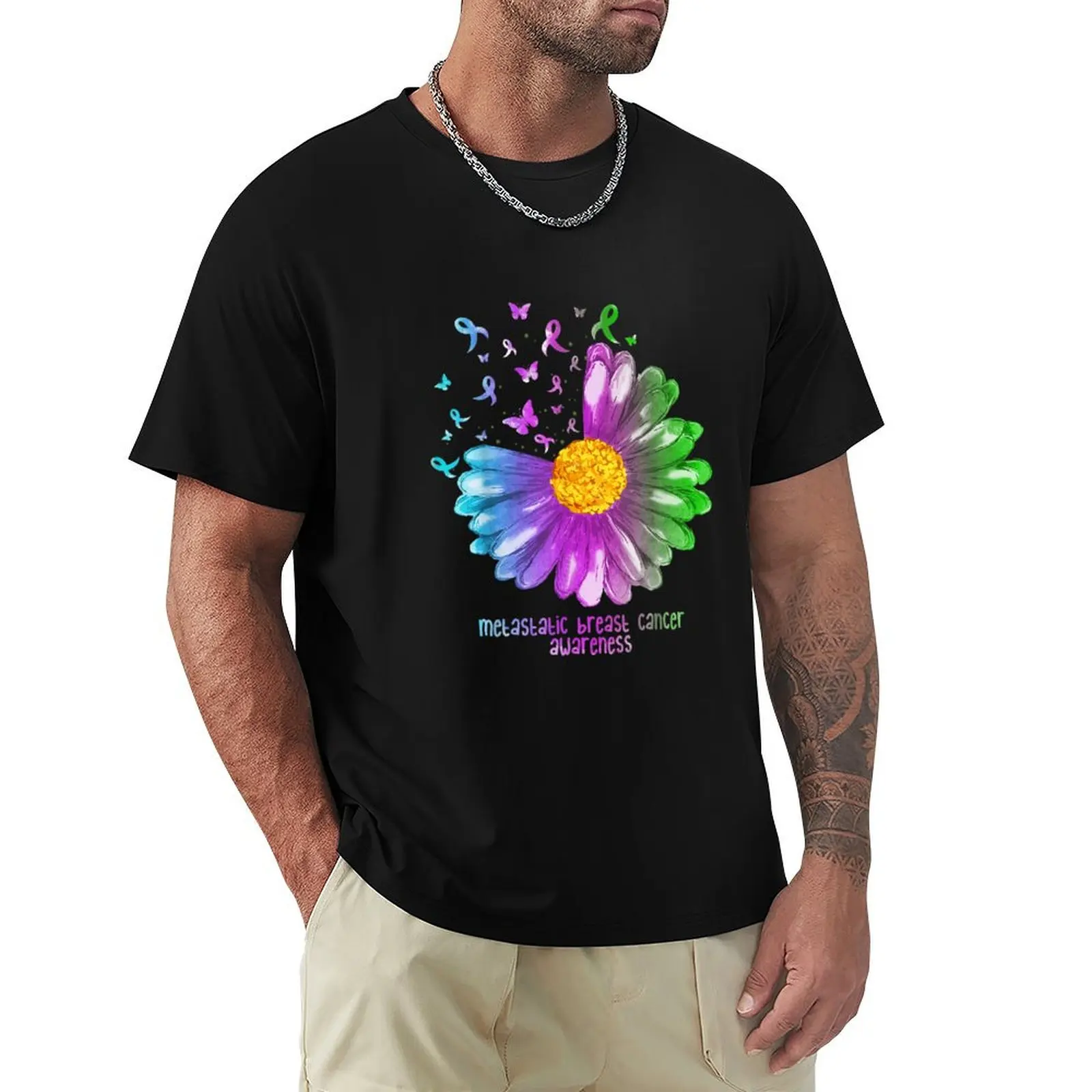 Daisy Butterfly Metastatic Breast Cancer Awareness Gifts TShirt62 T-Shirt Stylish Graphic Short Sleeve Top