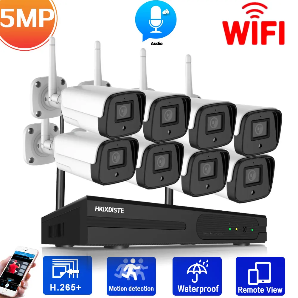 

5MP Wifi CCTV Camera Video Surveillance Kit 4CH Outdoor Waterproof IP Security Camera Wireless System Set 8 Channel Wifi NVR Kit