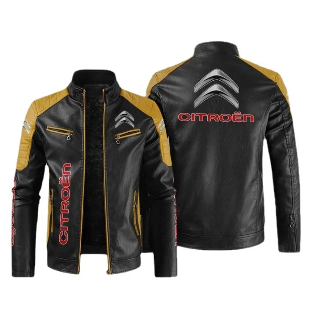 Nowa męska kurtka zimowa ze skóry PU Brp Citroen Logo Fashion Motorcycle Bomber Zipper Jacket Outwear Keep Warm Male Coat