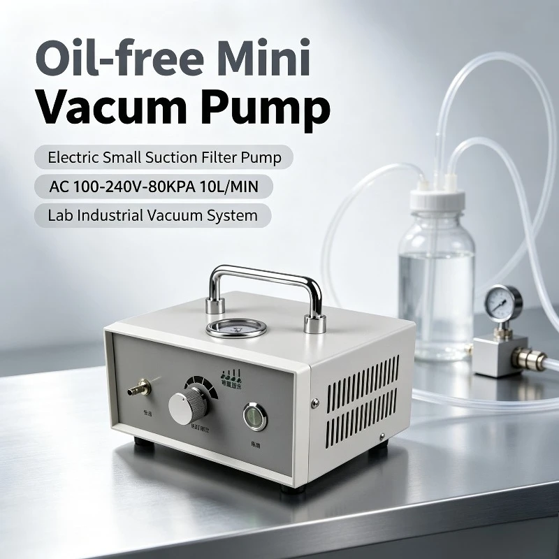 Oil-free Mini Vacuum Pump, Electric Small Suction Filter Pump AC 100-240V Adjustable Pressure -80KPA 10L/MIN Lab Industrial Use