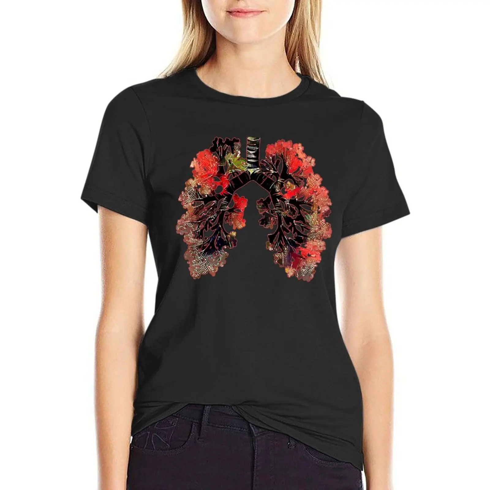 Lungs cancer awareness, red coral human anatomy, watercolor style T-Shirt female white t shirts for Women