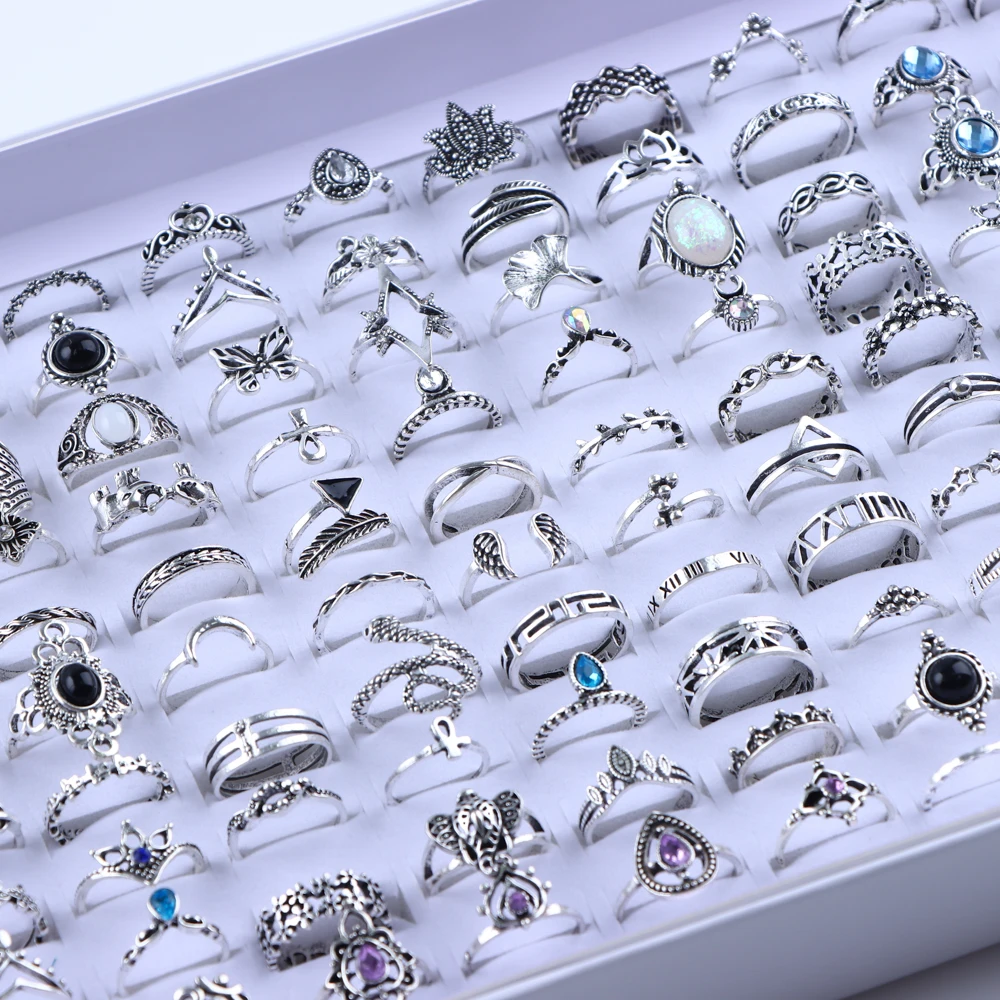 20 Teile/los Vintage Böhmen Geometrie Blumen Blatt Ringe Für Charme Frauen Mix Stil Farbe Mode Schmuck Geschenk Zubehör Großhandel