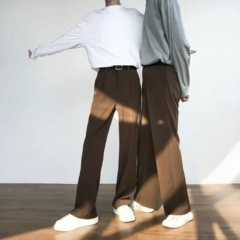 Pantalones holgados de traje para hombre, pantalones de verano marrones de Color sólido, vestido Vintage 2024, moda de lujo, alta calidad, nuevo en elegante