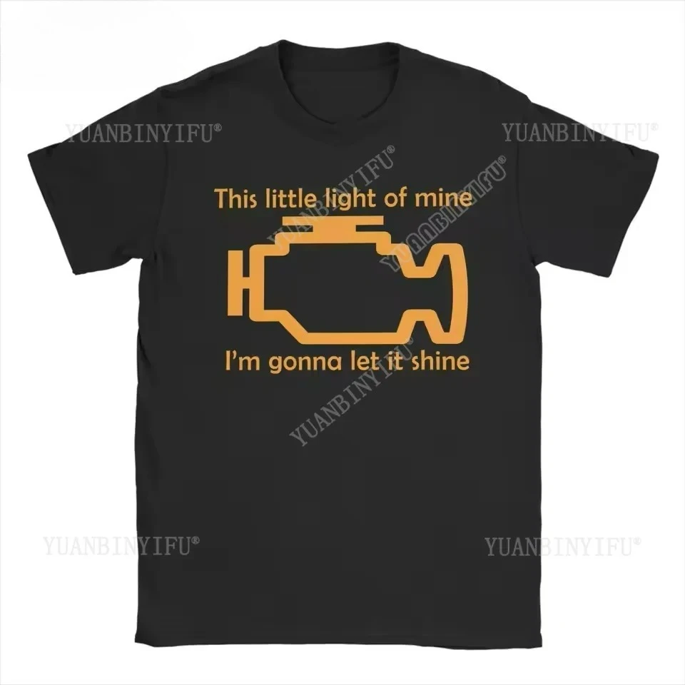 H Check Engine Let It Shine Mechanic Men's Cotton Printed T-Shirts Vintage Car Fix Engineer Tees Short Sleeve Clothes