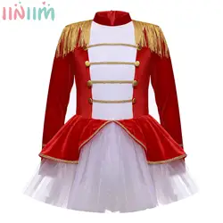 Children Girls Halloween Christmas Carnival Circus Ringmaster Cosplay Performance Costume Long Sleeve Mesh Leotard Tutu Dress