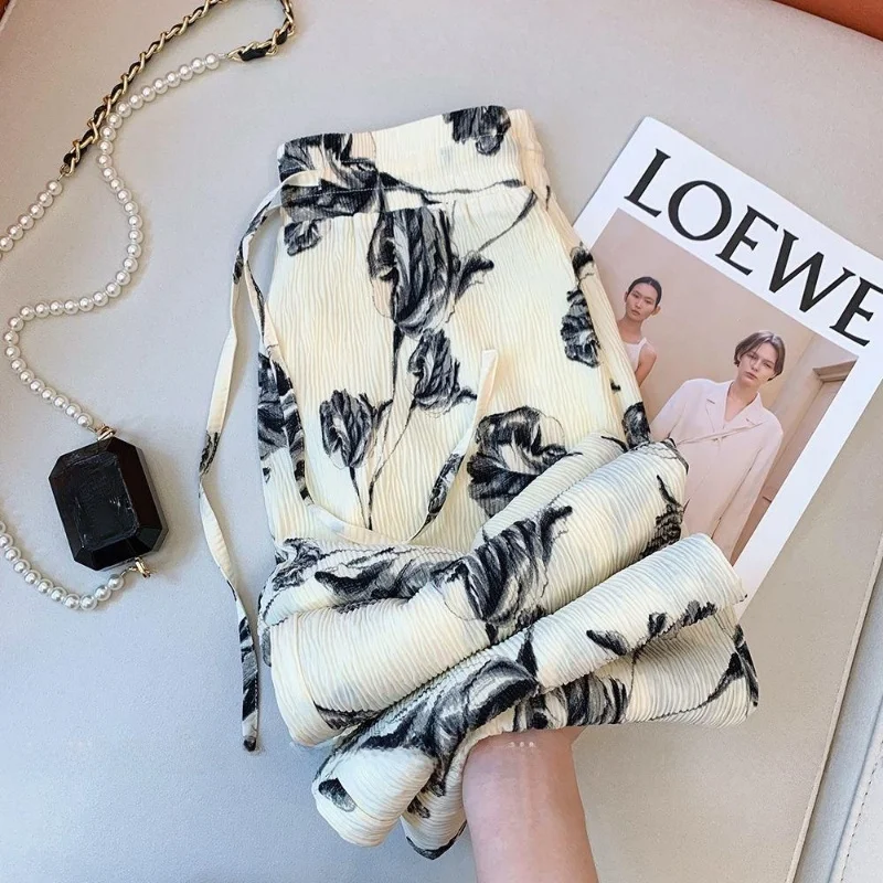 

plus Size Ice Silk Wide Leg Pants Men Women Summer Drape Straight Leg Tied Dye Casual High Waist Straight Tube Long Trousers