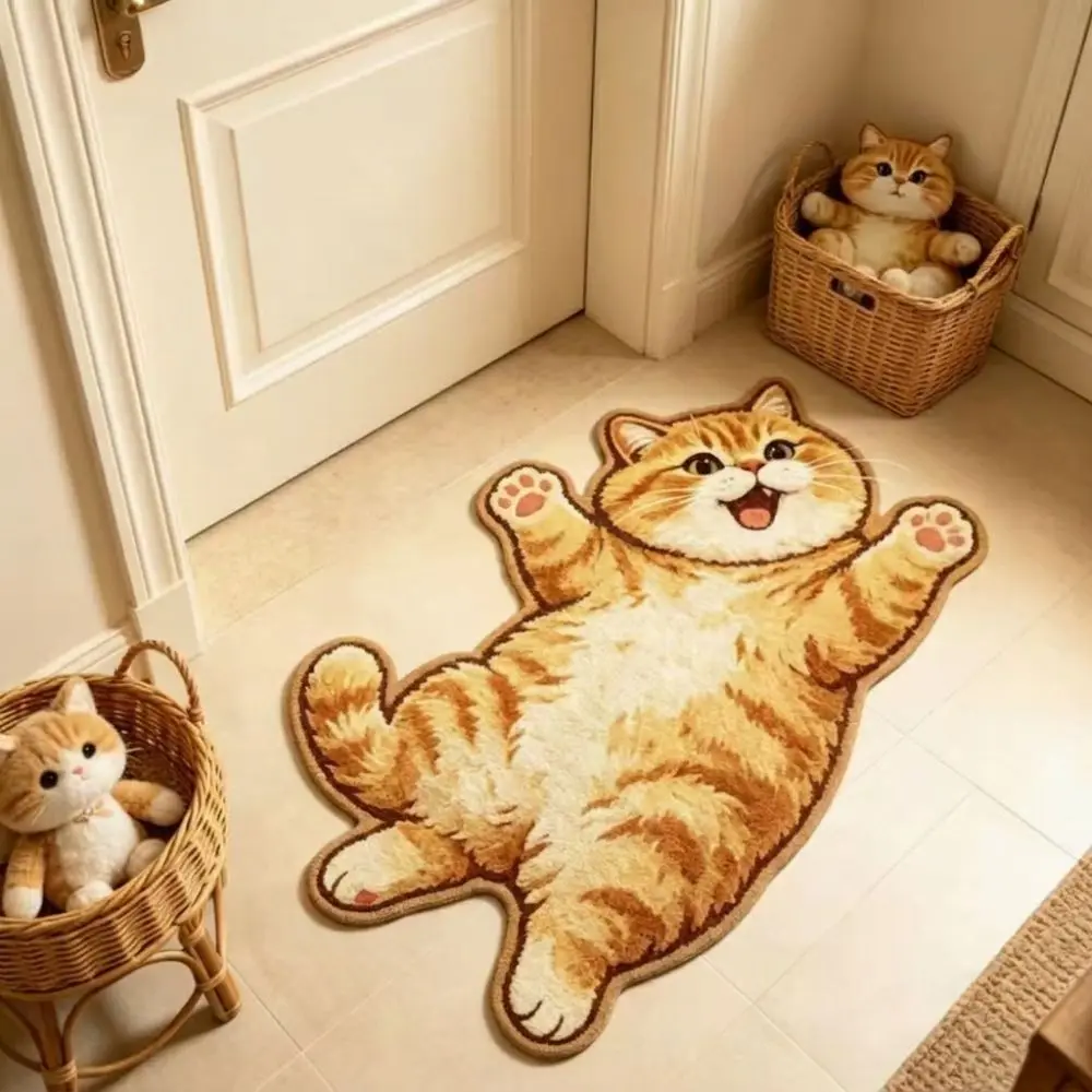 Soft 2D Cat-Shaped Area Rug Anti-fouling Non-Slip Home Decor Carpet Easy to Clean Cartoon Carpet Bedrooms