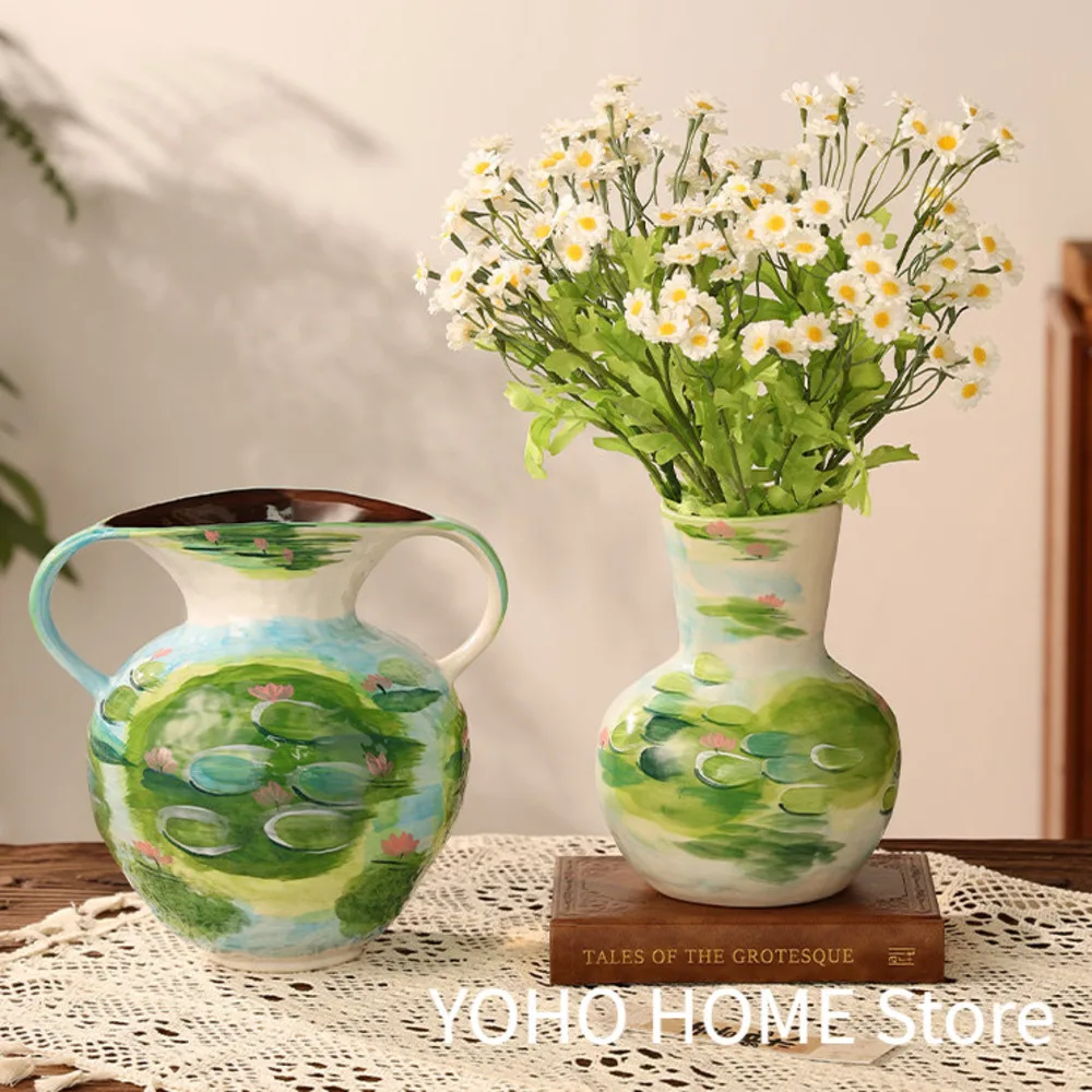 Jingdezhen Hand-Painted ceramics Vase Decoration For Living Room, Pastoral Style, Light Luxury, High-End Feel, Ceramic Vessel
