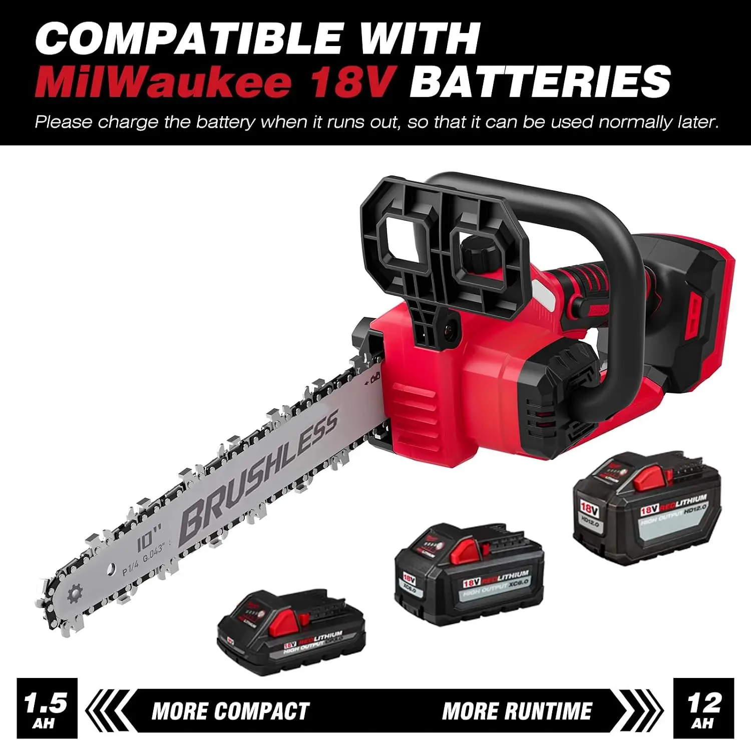 2 IN 1 Cordless 10 Inch Pole Saw Chainsaw 18V Compatible Total Max 15ft Reach Auto Oiling Electric Tree Trimming Pruning Battery
