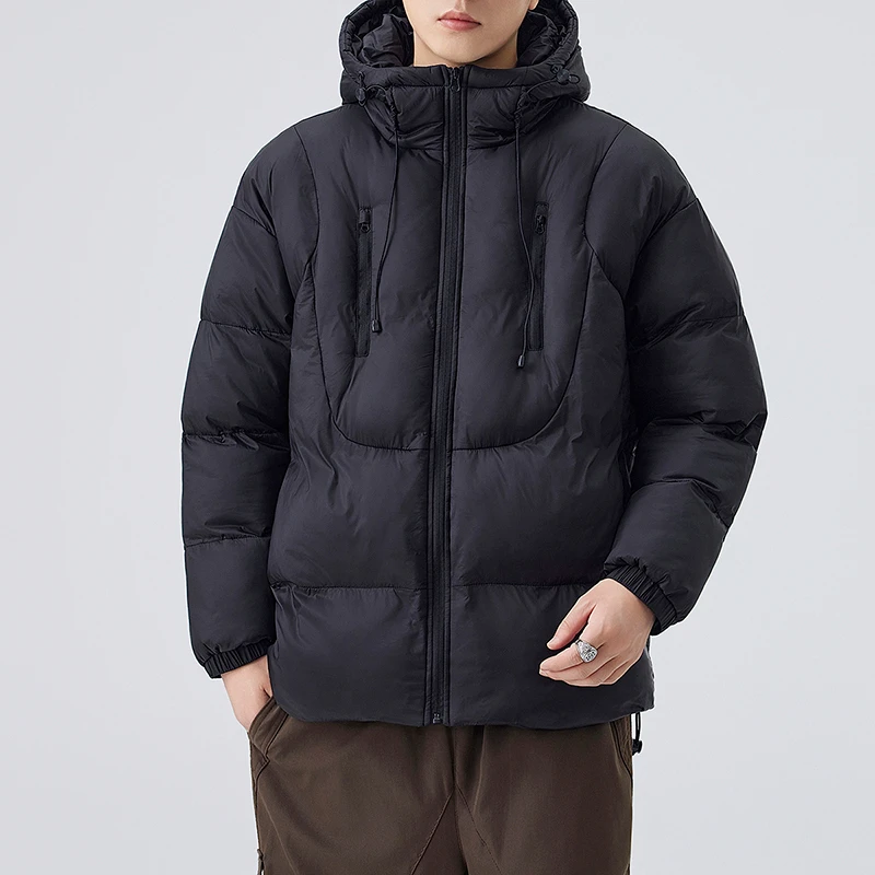 سترة رجالية قصيرة من القطن بلون سادة ملابس مبسطة بسحاب سترة شتوية جديدة فضفاضة بجوز الهند الأبيض سترة دافئة للشتاء #2