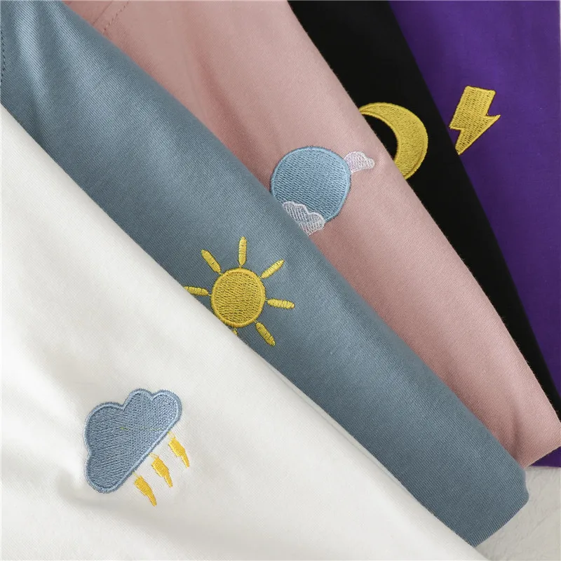 Korean weather Embroidery Loose basic t shirt summer short Sleeve Simple T-shirts for Women harajuku Kawaii funny student tshirt