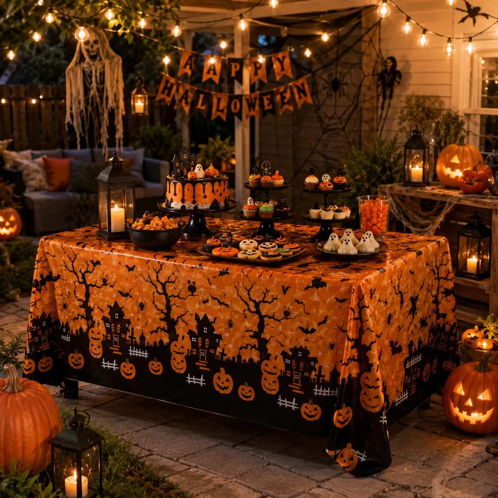 Halloween Tablecloth Disposable Plastic Table Cover Party Table Decor for Home Kitchen Dining Haunted House view 5