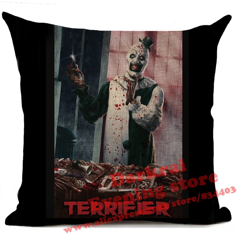 Halloween Cushion Cover Terror Movie Terrifier Printed Throw Pillows Horror Party Decor Pillow Case Living Room Sofa Decoration