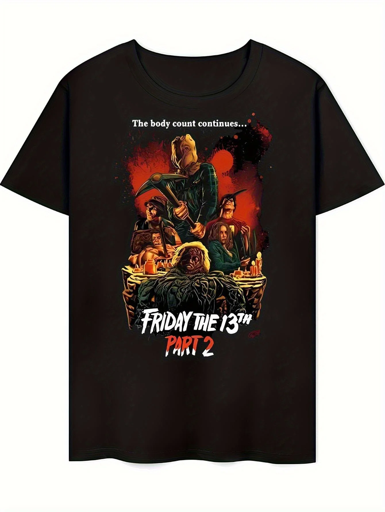 Herren-T-Shirt „Friday Part 13 2“-Muster, schwarz, lässiges Sport-T-Shirt, bedruckt mit The Body Count Continues-Ärmel, Rundhalsausschnitt
