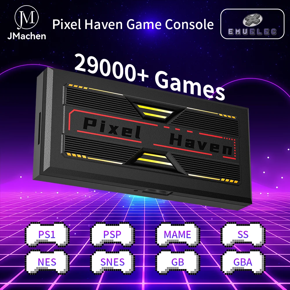

JMachen 512GB Pixel Haven Game Console with 29000+Games&20+Emulator for PS1/PSP/MAME/SS/NES/SNES RK3128 Emuelec 4.7 OS for TV/PC