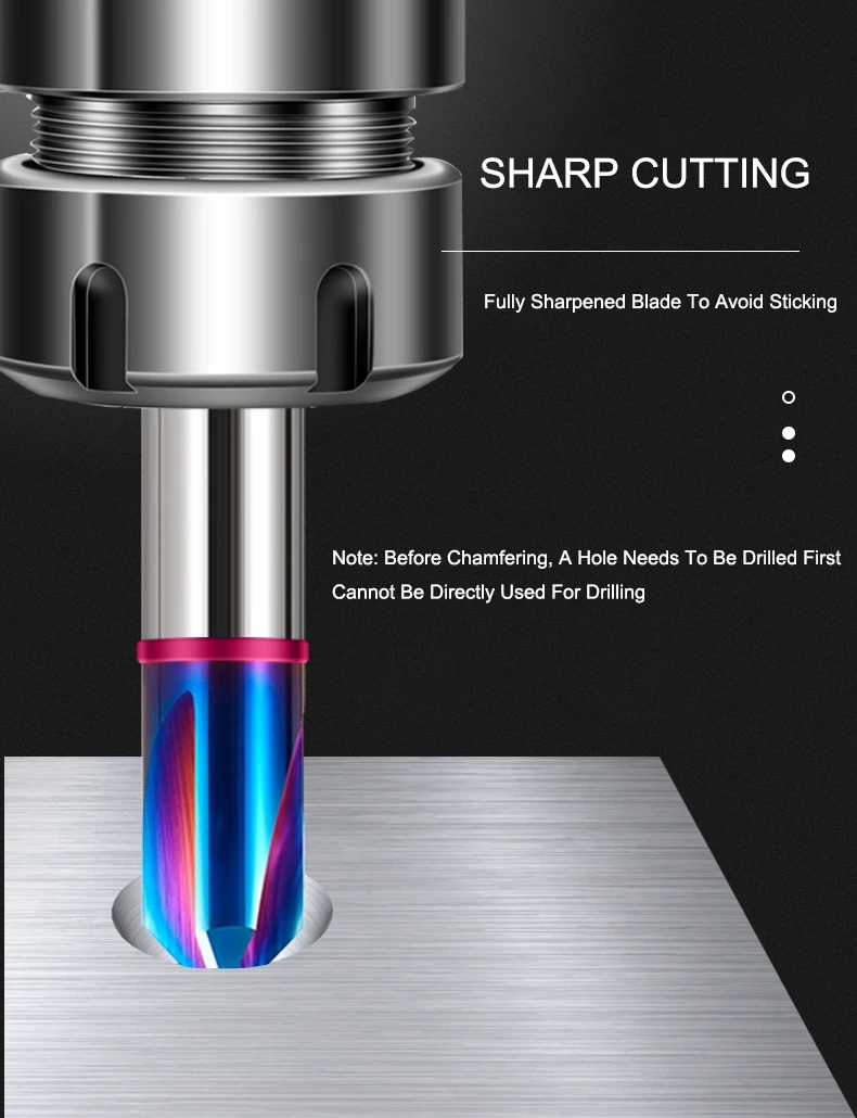 AZZKOR HRC60 60 ° 90 ° 120 ° Gerader Nut-Fasenfräser aus Hartmetall mit blauer Nano-Beschichtung für CNC-Bearbeitung – Detail 3