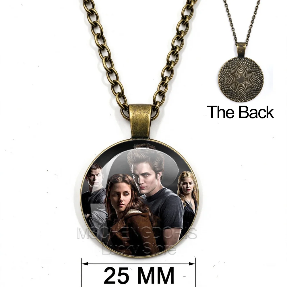 Character Bella Edward Classic Movie Twilight Glass Cabochon Round Pendant Ancient Bronze Necklace Jewelry Fans Collection Gifts