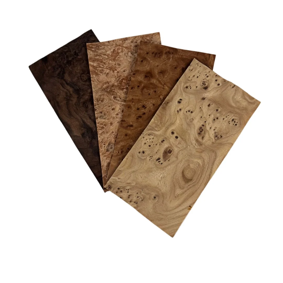 

4PCS 0.5mm Natural Burl Veneer Pack, Mixed Assortment, for Home Decor & Furniture Veneering, Size 20x10cm.