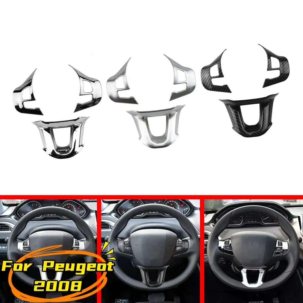 

Car Steering Wheel Decoration Cover Trim Sticker Fit for Peugeot 2008 208 2014 2015 2016 2017 2018 ABS Accessories