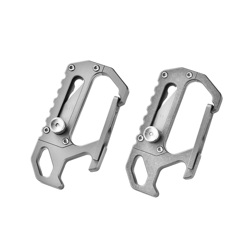 

EDC Pocket Knife with 5pcs 24# Blade, Multifunctional Titanium Bottle Opener Keychain Carabiner