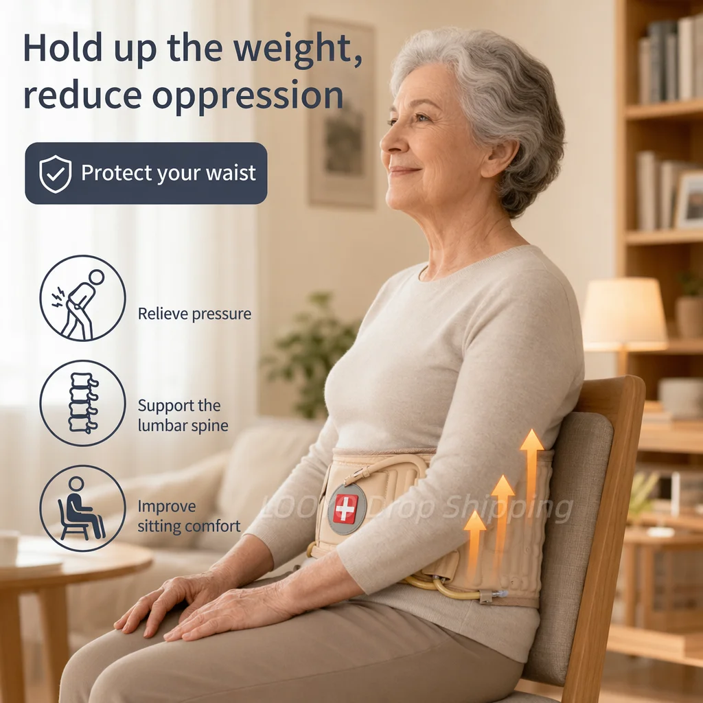 

Decompression Lumbar Support Belt Adjustable Inflatable Waist Belt Supports Lumbar Traction to Relieve Back Pain Massager Unisex