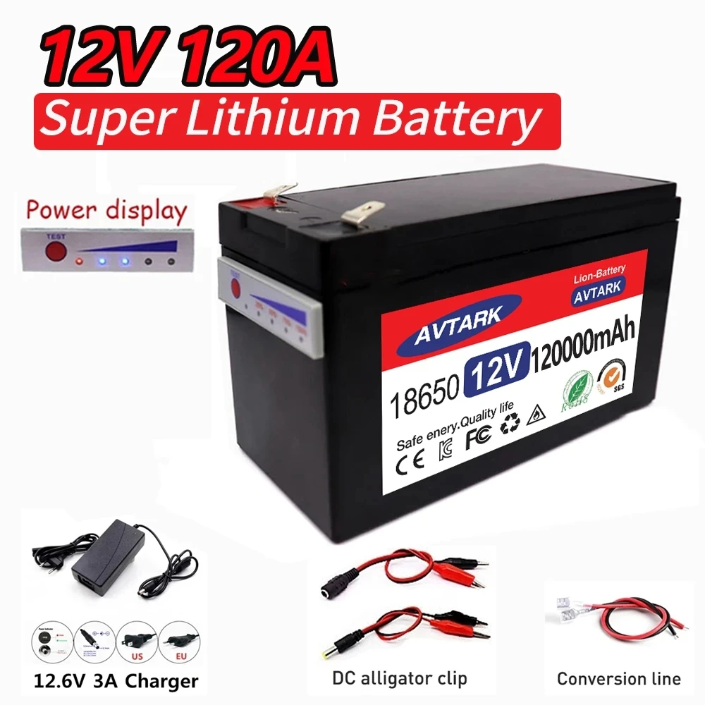 

12V Battery 18650 Battery Pack 18650 Lithium Battery Recharable Battery Solar Storage Battery Electric Lighting +12V 3A Charger