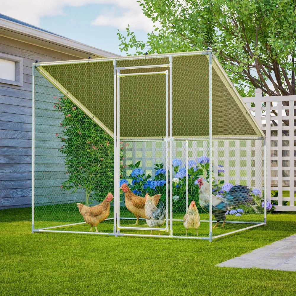 

84"x78.7"x72.7" Walk-In Metal Chicken Coop:Slanted Roof, Heavy-Duty, Waterproof/Anti-UV Cover