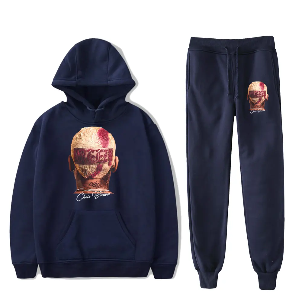 rapper Chris Brown merch  hoodies suits pocket drawstring hoodies sweatshirt Strap sports pants