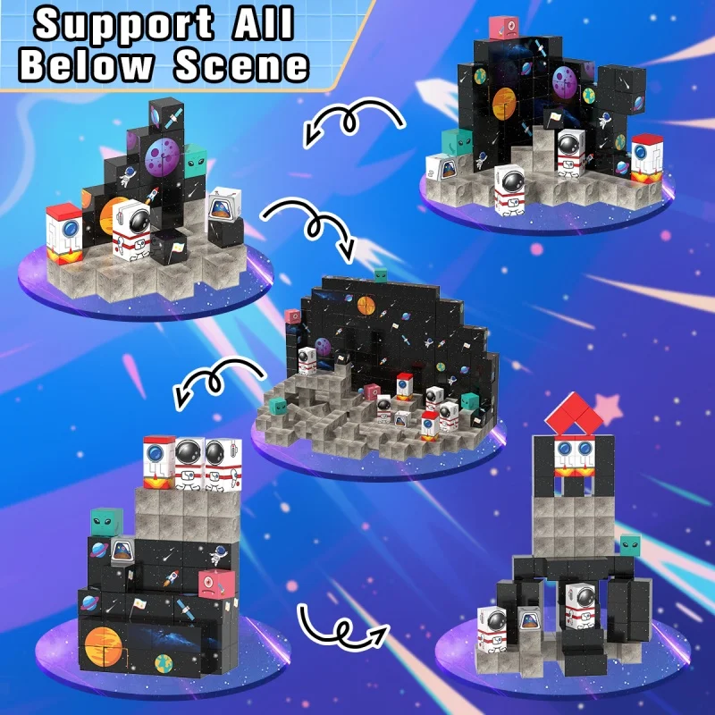 100個入り 宇宙ロケット 磁気ブロック おもちゃ マグネット 組み立てセット STEM モンテッソーリ 子供向け 積み重ね クリスマス 誕生日プレゼント