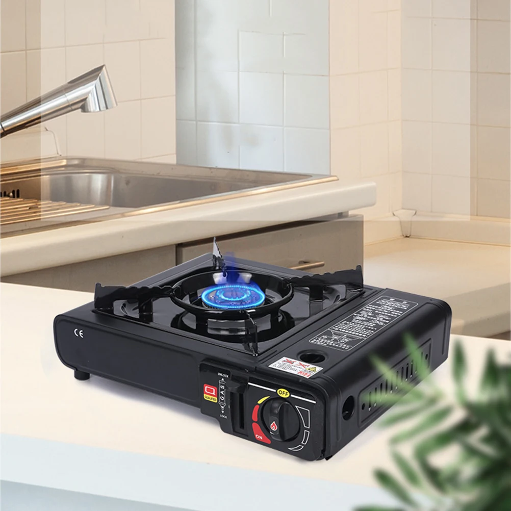 

1Pc Outdoor Thickening Stainless Steel Portable Split Gas Stove For Camping Barbecue Double Use For Gas Tank(Black)