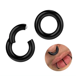 ZS 1PC Stainless Steel Hoop Earring for Men Black Plated Circle Earring Large Gauge Seputm Nose Ring 2/4/6/8/10/12G Punk Earring
