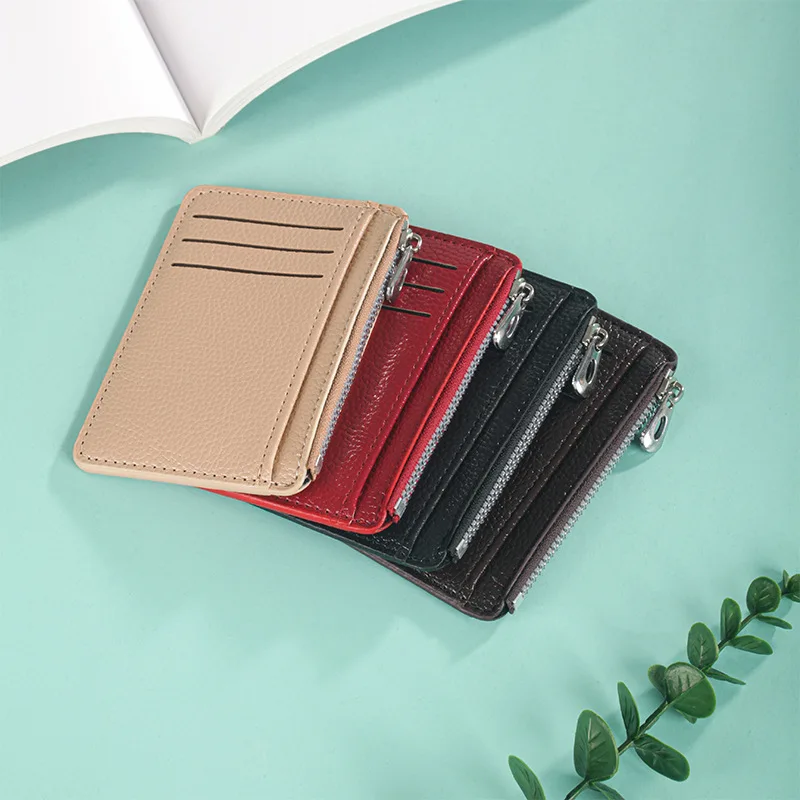 Pocket Wallet Pu Card Holder Zipper Card Case Compact Pu Leather Card Bag For Office Unisex Daily Use
