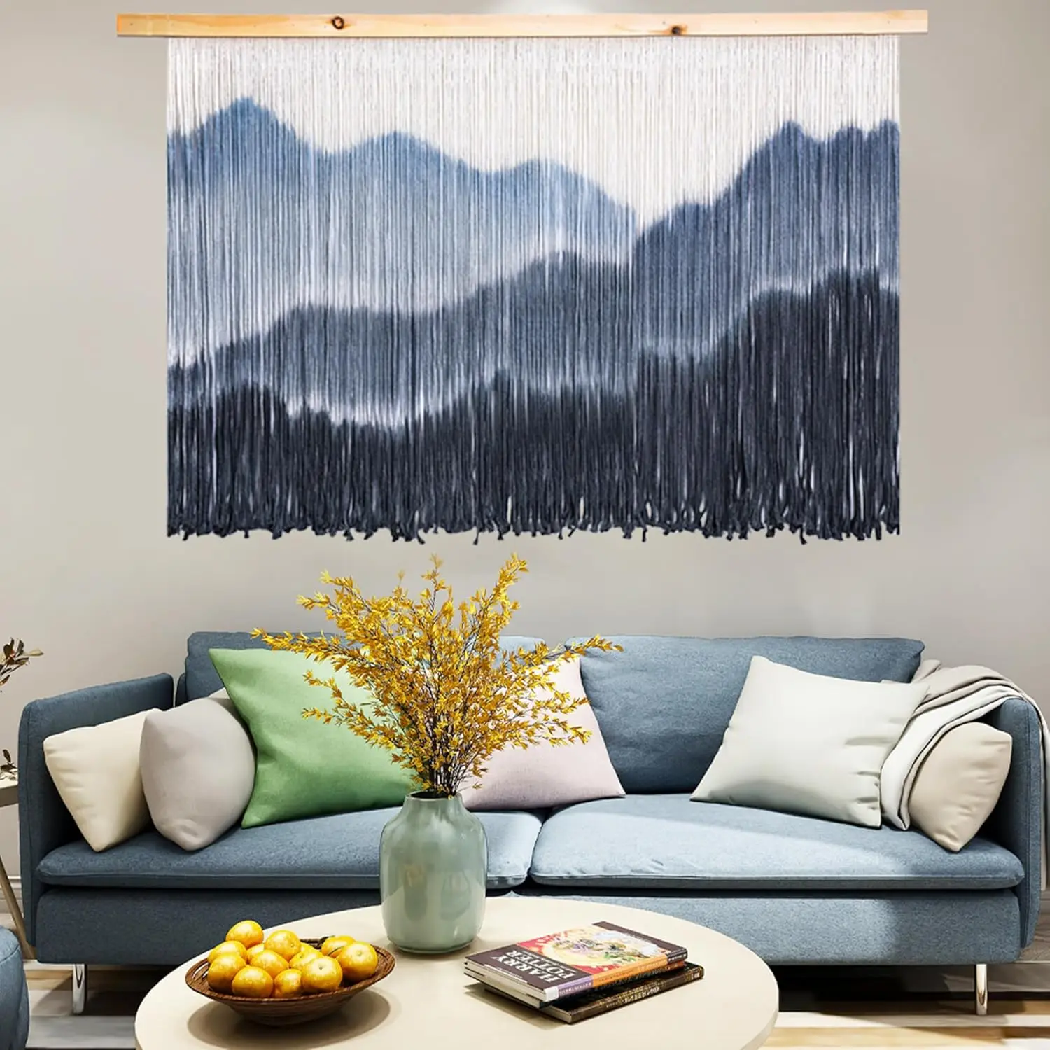 

Extra Large Macrame Wall Hanging Dip-Dyed Tapestry Boho Decor for Bedroom Living Room, 57.4" x 37.4" with Wooden Stick