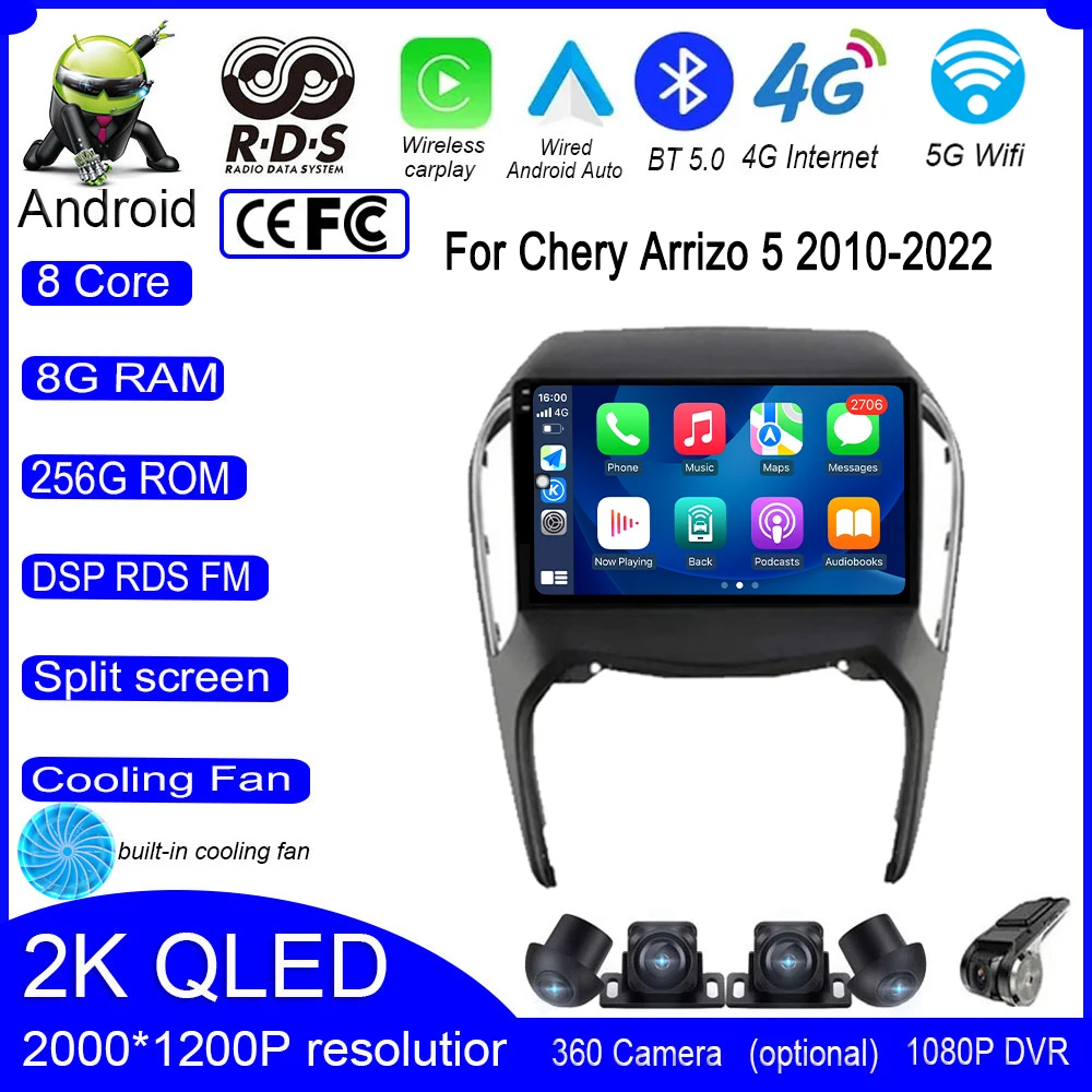 

For Chery Arrizo 5 2010-2022 IPS QLED Android 14 Car Radio Video Auto 4G+WIFI Multimedia Stereo Screen Carplay Navigation