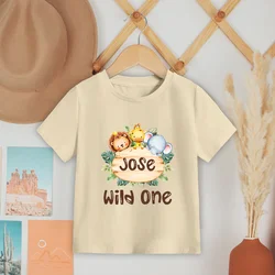 Personalized Wild One/Two/Three/Four/Five with Name Kids Shirt Child Birthday Paryt Outfit T-shirt Safari Animals Print Tops Tee