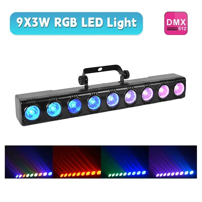 RGB 9LED Wall Wash Light DMX512 Led Bar Laser Party Line Controllo del suono Spot Luci da palco per Dj Disco Lampada domestica per Club