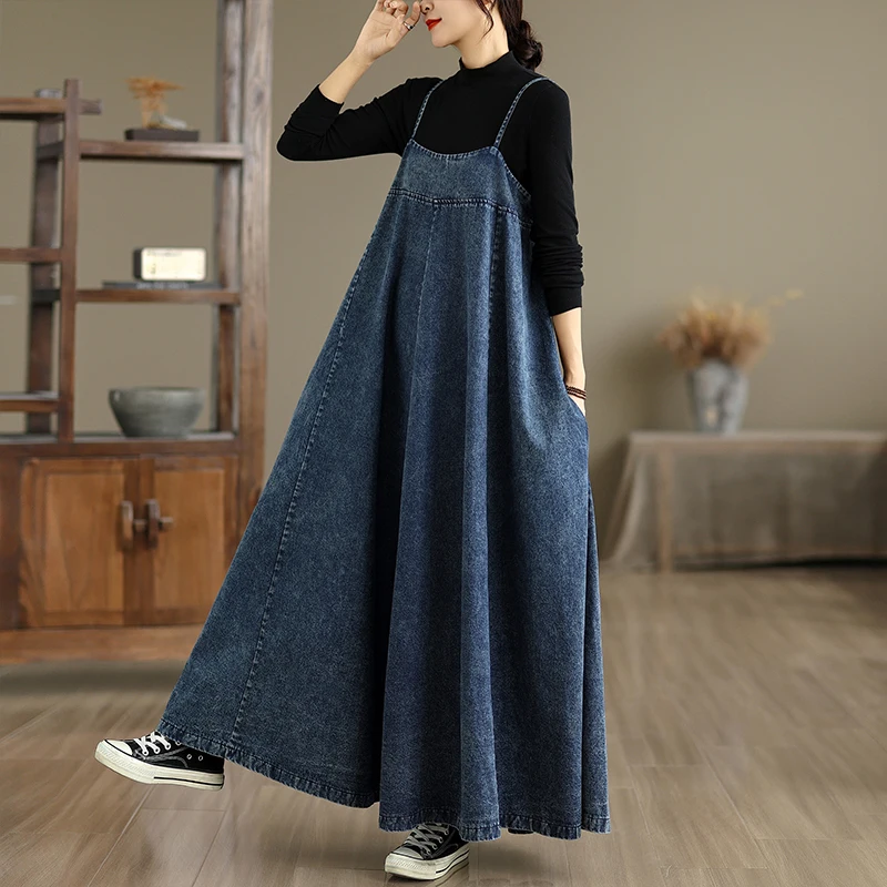 Retro Lazy Vaion Denim ter Dr Women's Long Skirt Cotton Polyester Blend Casual Wear All Seasons Long Dr