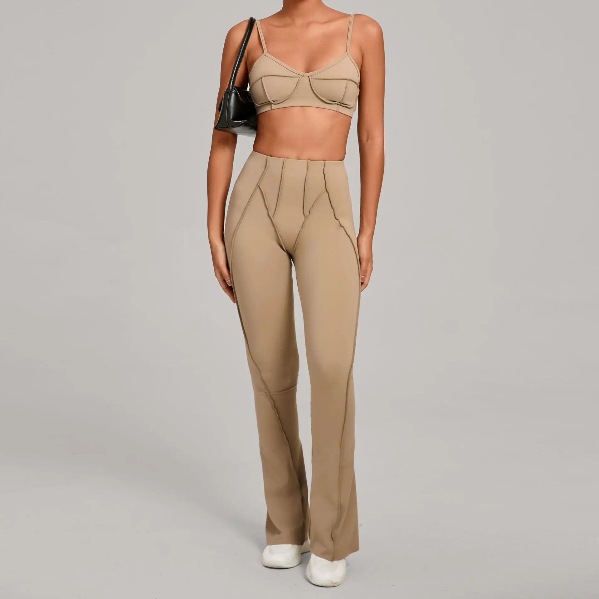 طقم يوجا مكون من قطعتين سروال ضيق عالي الخصر وحمالة صدر رياضية بدون خياطة ماصة للرطوبة ملابس رياضية للنساء للجري واللياقة البدنية #5