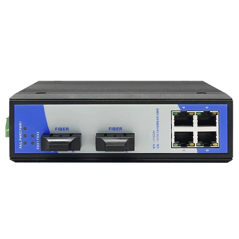 6 ports single mode 2 optical 4 electric industrial Ethernet switch 100M rail UT-62204SM/MM