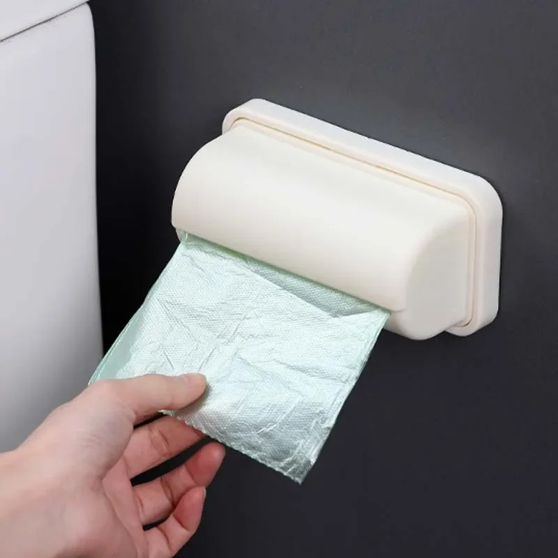 Wall Mounted Plastic Garbage Bag Storage Box Punch-free Trash Bag Holder Home Kitchen Bathroom Extractable Cotton Pad Container