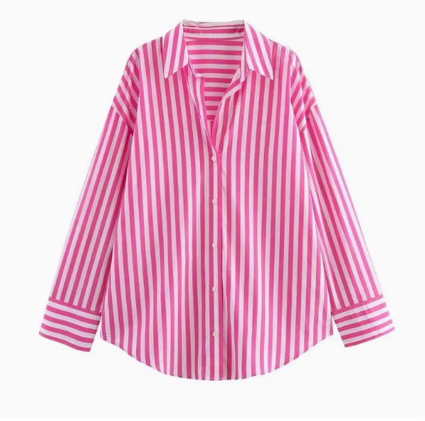 

Spring 2025 Women's Faionable Striped Cotton Long Sve Collared irt Versatile New Arrival Premium Quali Garment